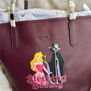 Coach Purple Tote Bag with Sleeping Beauty Design